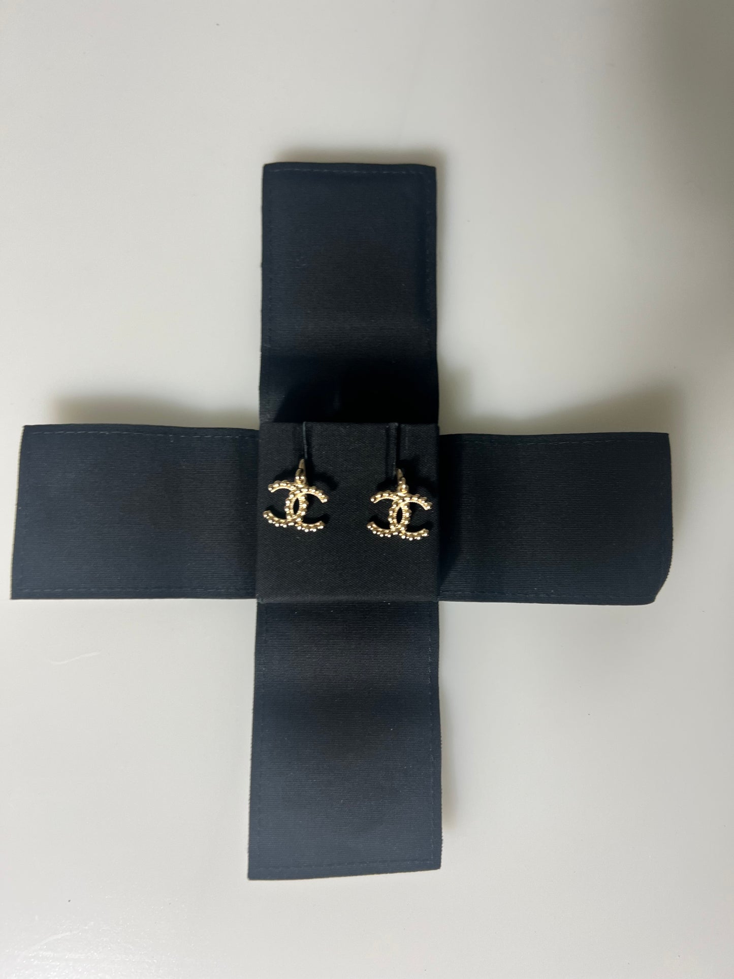 Chanel Gold Drop CC Studded Earrings