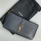 Saint Laurent Navy Blue Cassandra Leather Zip Around Wallet
